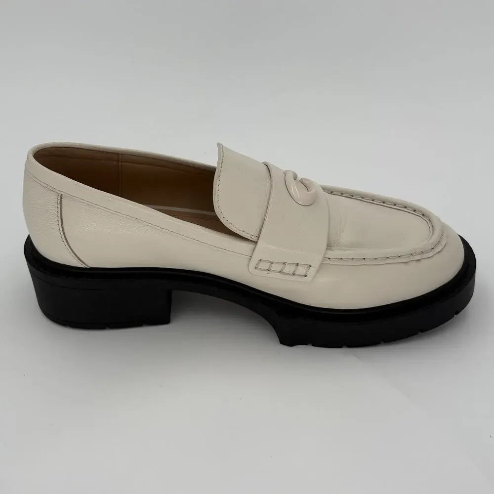 Coach Leah Chalk White Leather Lug Sole Platform Loafers CB990 Size 7B